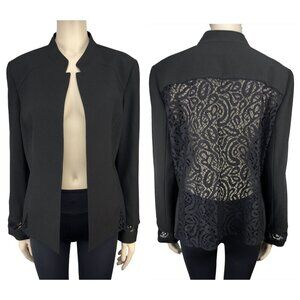 TAHARI ASL Summer Laced Back Office Open Front Black Academia Blazer sz 14